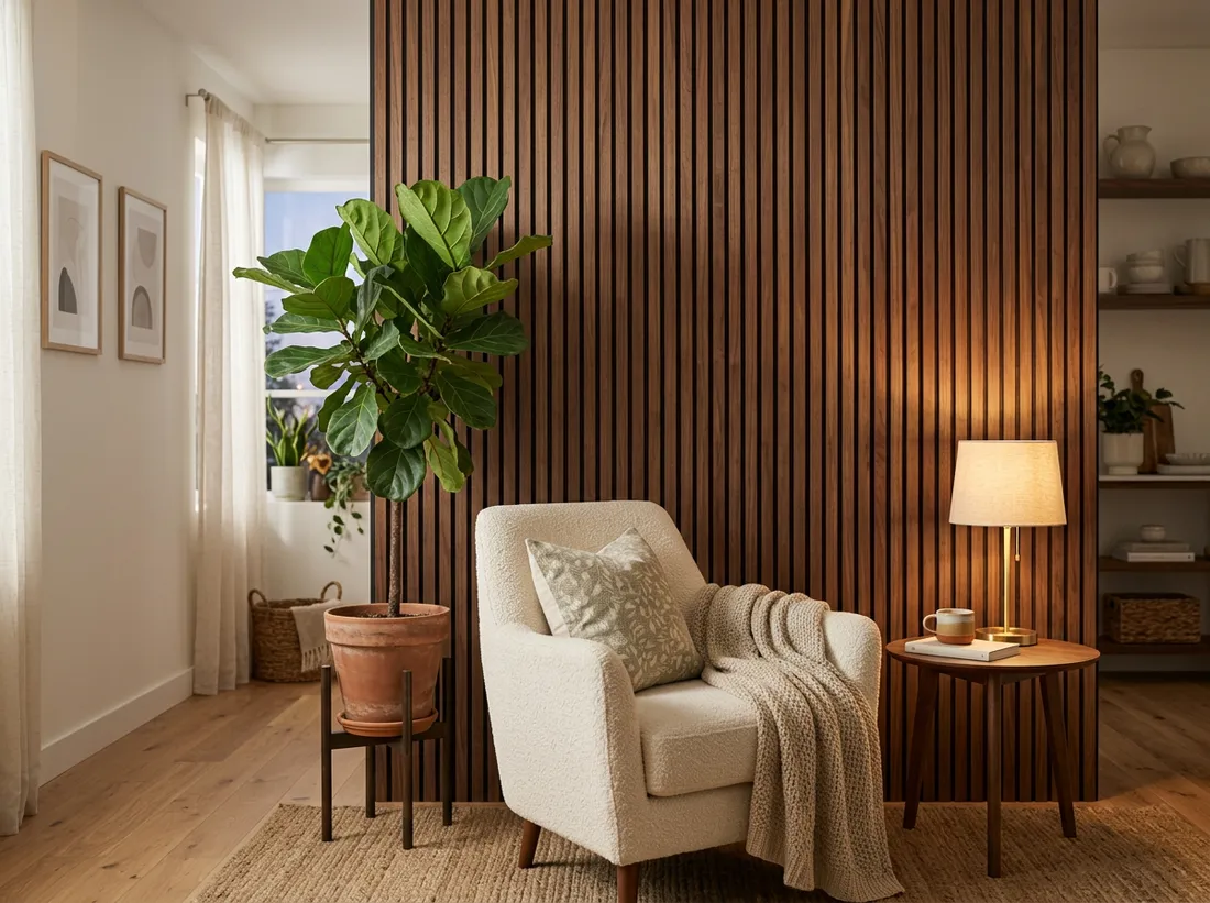 Pared con listones de madera