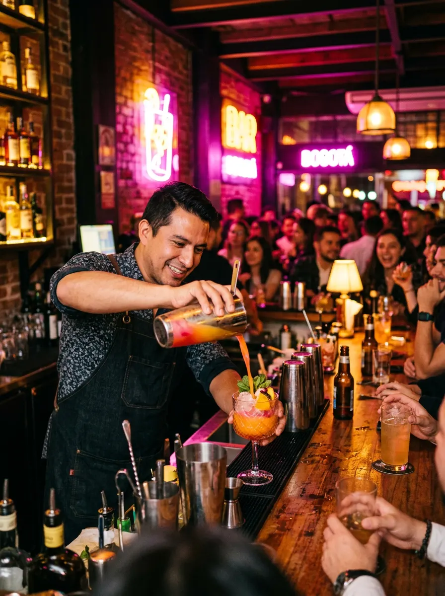 Bar en Bogotá con luces de neón